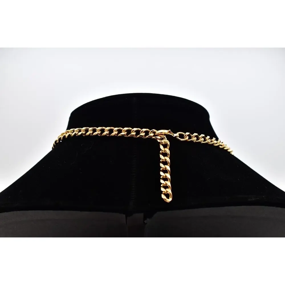 Vintage Y2K Heavy Gold Marine Link Choker Necklace Bold Chunky Wide Statement 9J